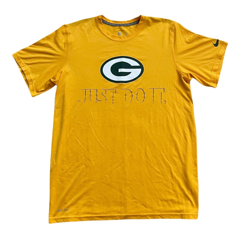 Nike NFL Green Bay Packers Shirt Men Size M "Just Do It" Short Sleeve Yellow